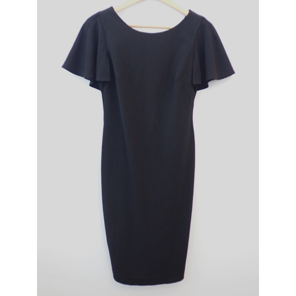 Calvin Klein Womens Black Cocktail Dress Knee Length Flutter Sleeve Size 8